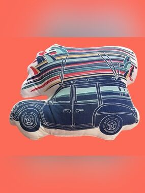 Two Striped Surfboard Car Throw Pillow - Navy & Multicolor